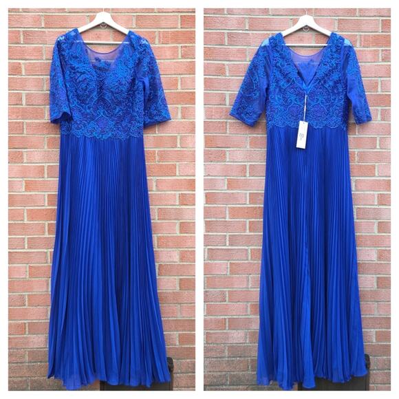 Lenovia 8145 Royal Blue Pleated Embellished Gown Dress Modest Classy Size XL - Picture 2 of 7
